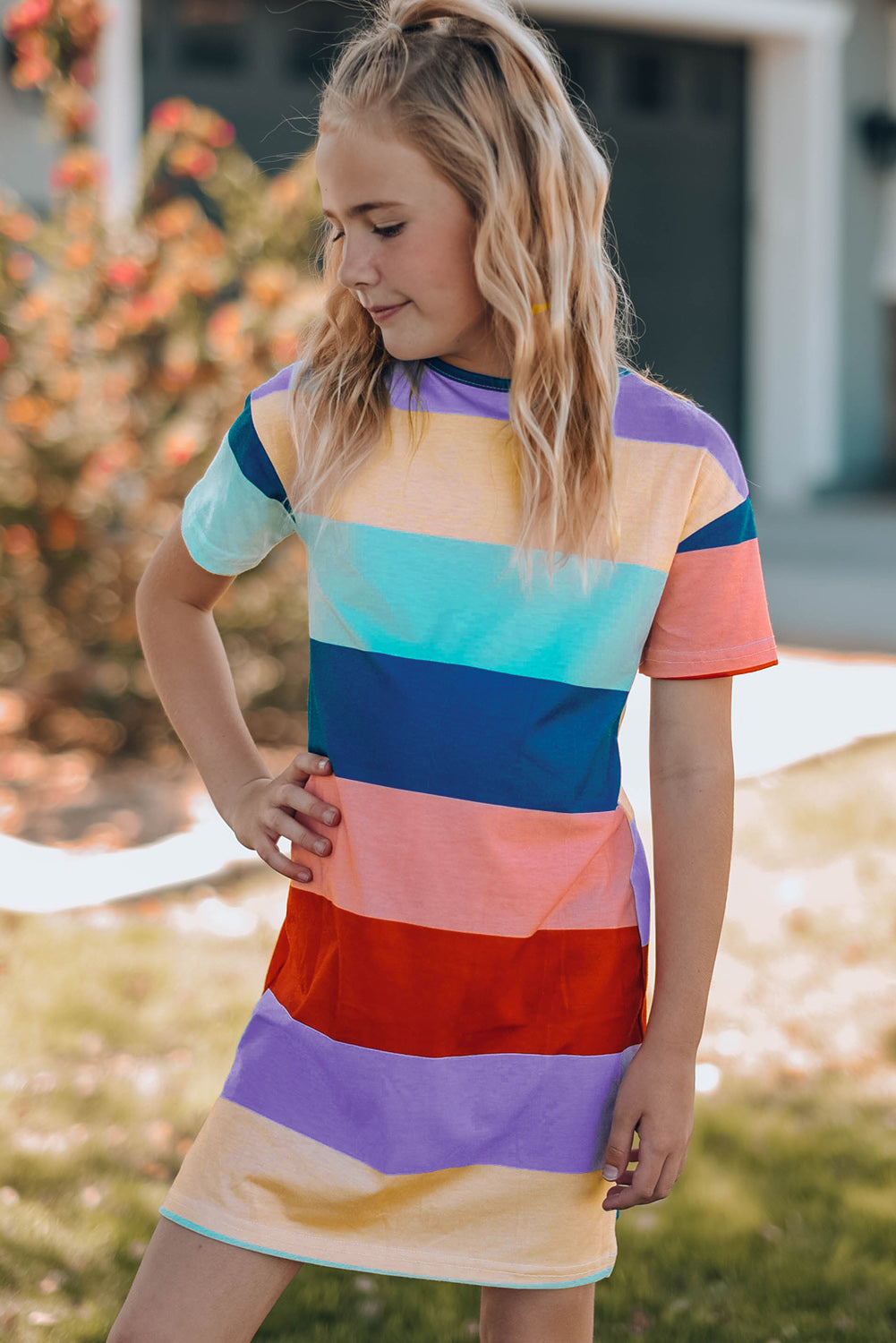 Girls Color Block Side Slit Mini Dress Color Block Side Slit Mini Dress