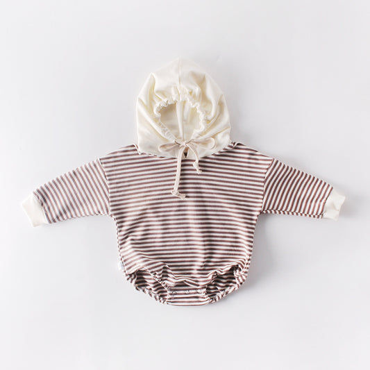 Ins Autumn Baby Striped Baby Clothes Hooded Autumn Hoodie One-piece