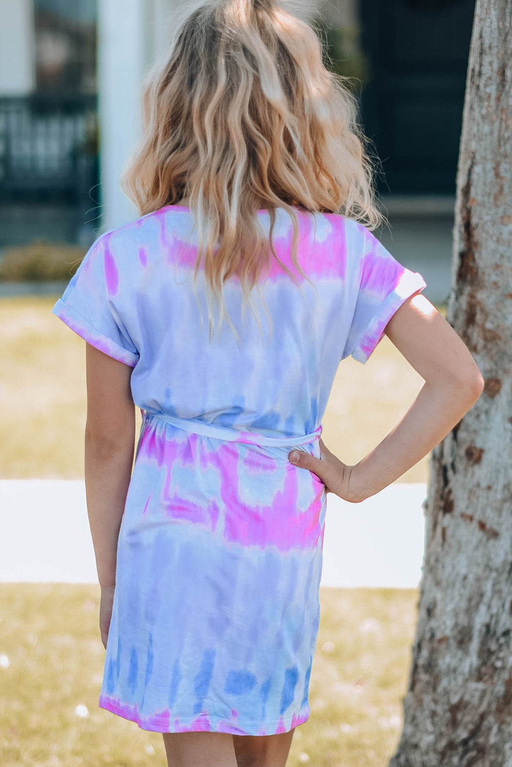 Girls Tie-Dye Belted Tie-Dye Belted T-Shirt Dress