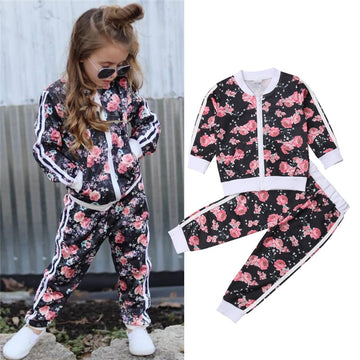 3 7 Years Kids Baby Girl Clothes Set Floral Print Long Sleeve
