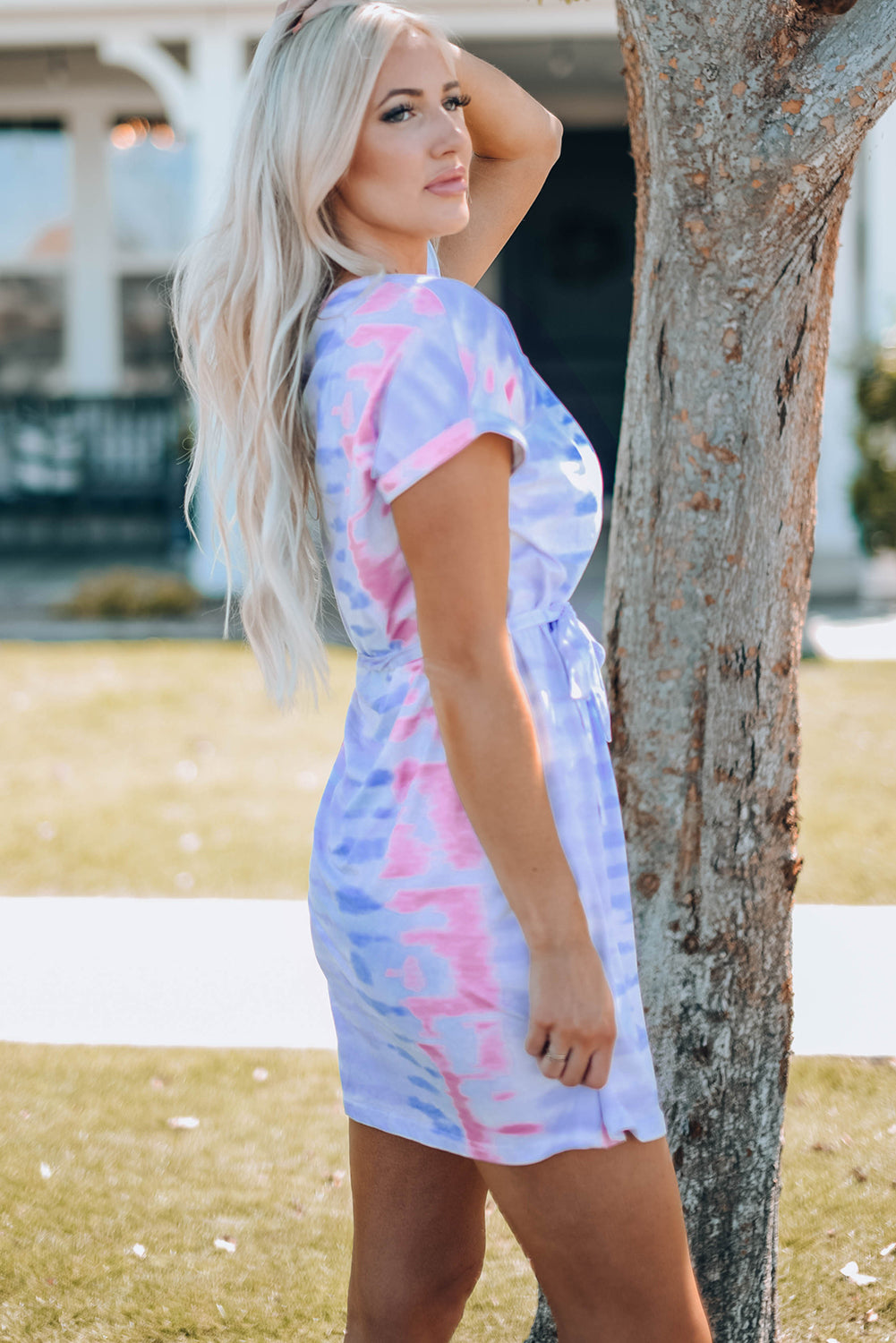 Women Tie-Dye Belted Women Tie-Dye Belted T-Shirt Dress