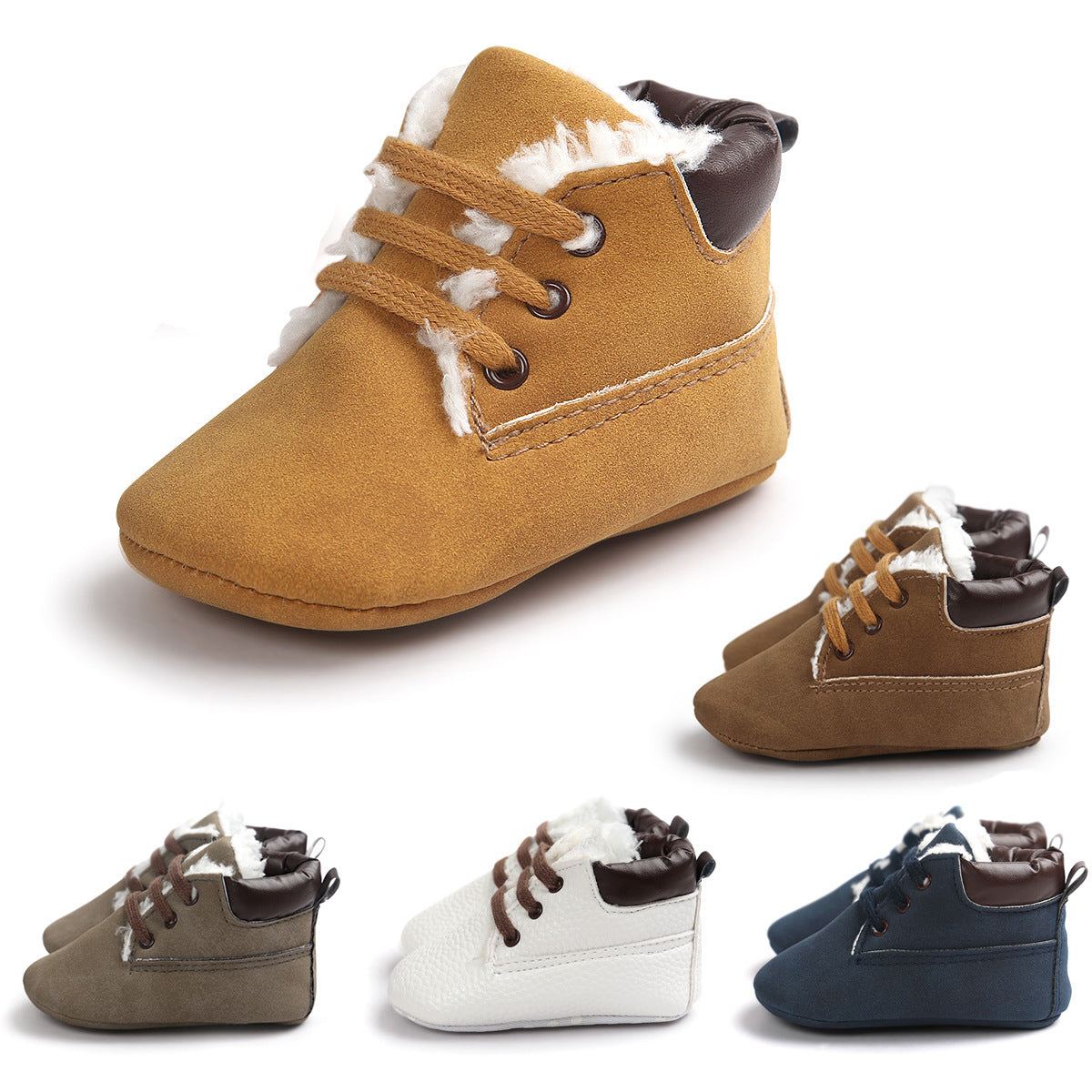 Winter Baby Boys Shoes Suede Leather Sneaker Toddler Baby Shoes Anti-Slip Soft Soled Lace Winter Suede Leather Boots