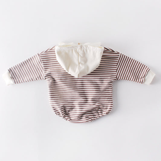 Ins Autumn Baby Striped Baby Clothes Hooded Autumn Hoodie One-piece