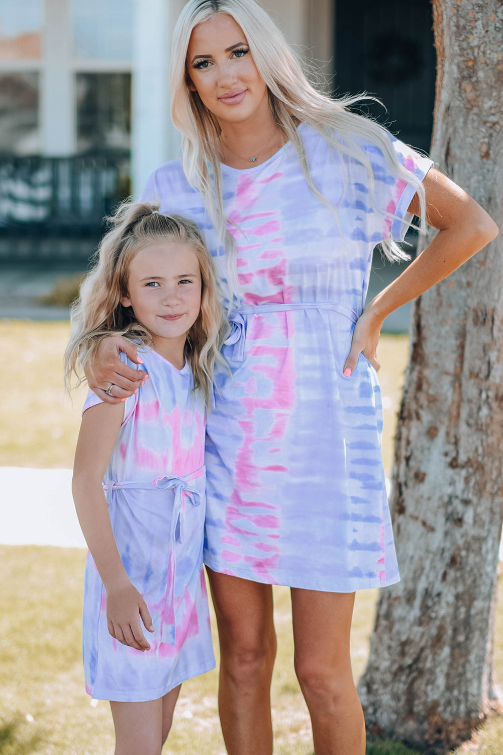 Girls Tie-Dye Belted Tie-Dye Belted T-Shirt Dress