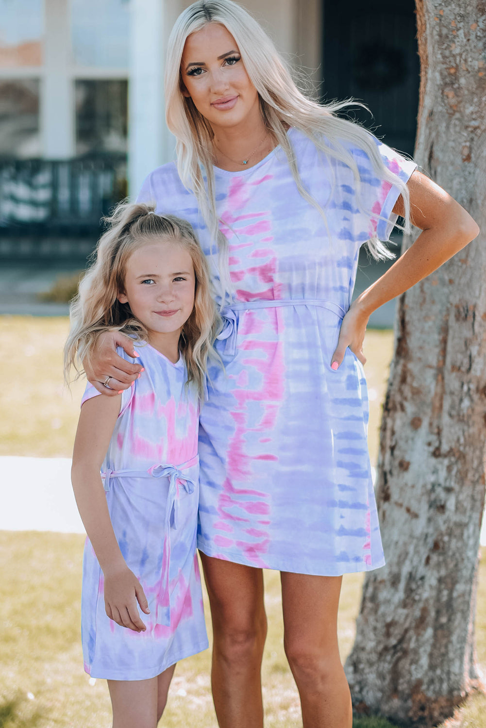 Women Tie-Dye Belted Women Tie-Dye Belted T-Shirt Dress