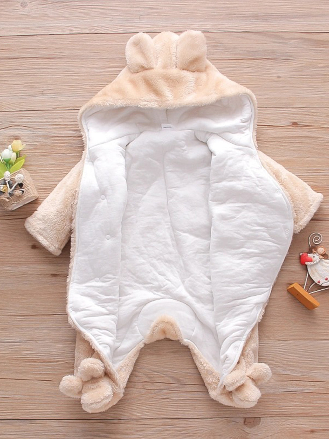 Rabbit Decor Long Sleeve Hooded Snapped Jumpsuit Rabbit Hooded Jumpsuit