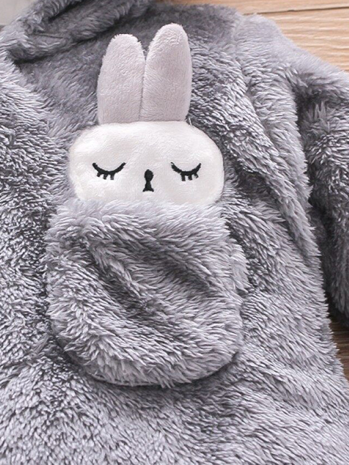 Rabbit Decor Long Sleeve Hooded Snapped Jumpsuit Rabbit Hooded Jumpsuit