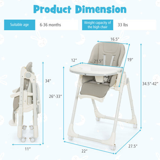 Folding High Chair Folding High Chair with Wheels - Gray