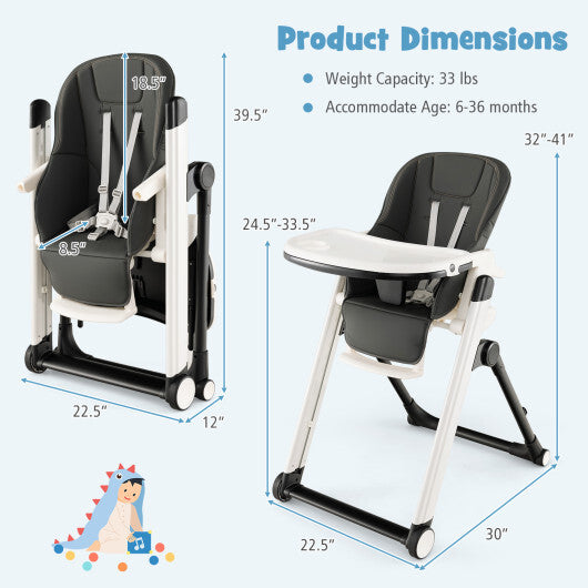 Foldable Feeding Sleep Playing High Chair Foldable High Chair - Dark Gray