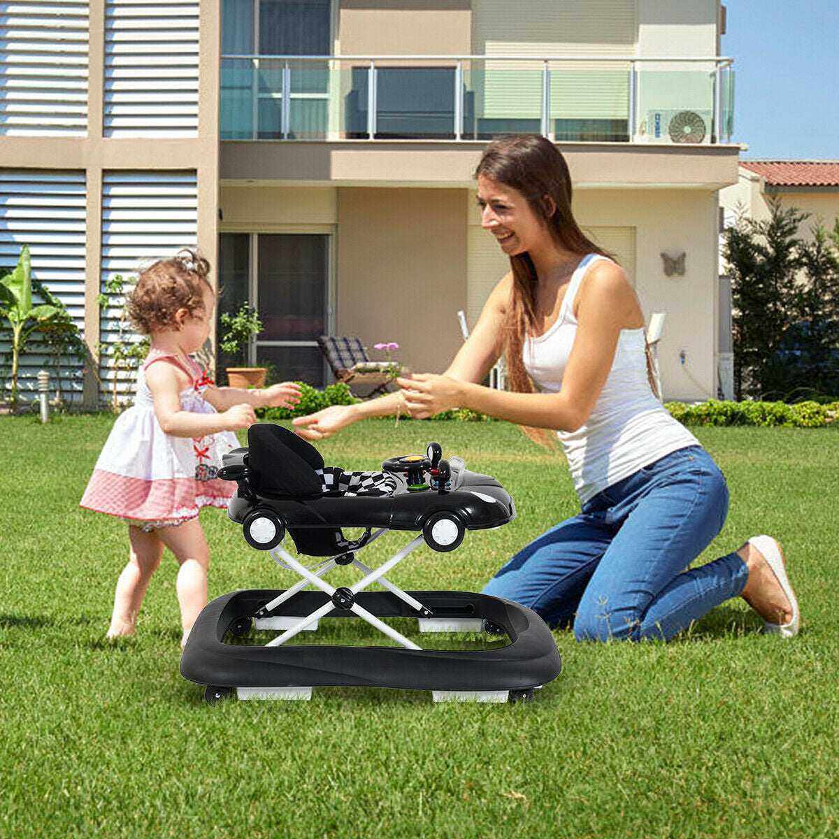 -1 Foldable Baby Walker 2-in-1 Foldable Baby Walker with Music Player and Lights-Black - Color