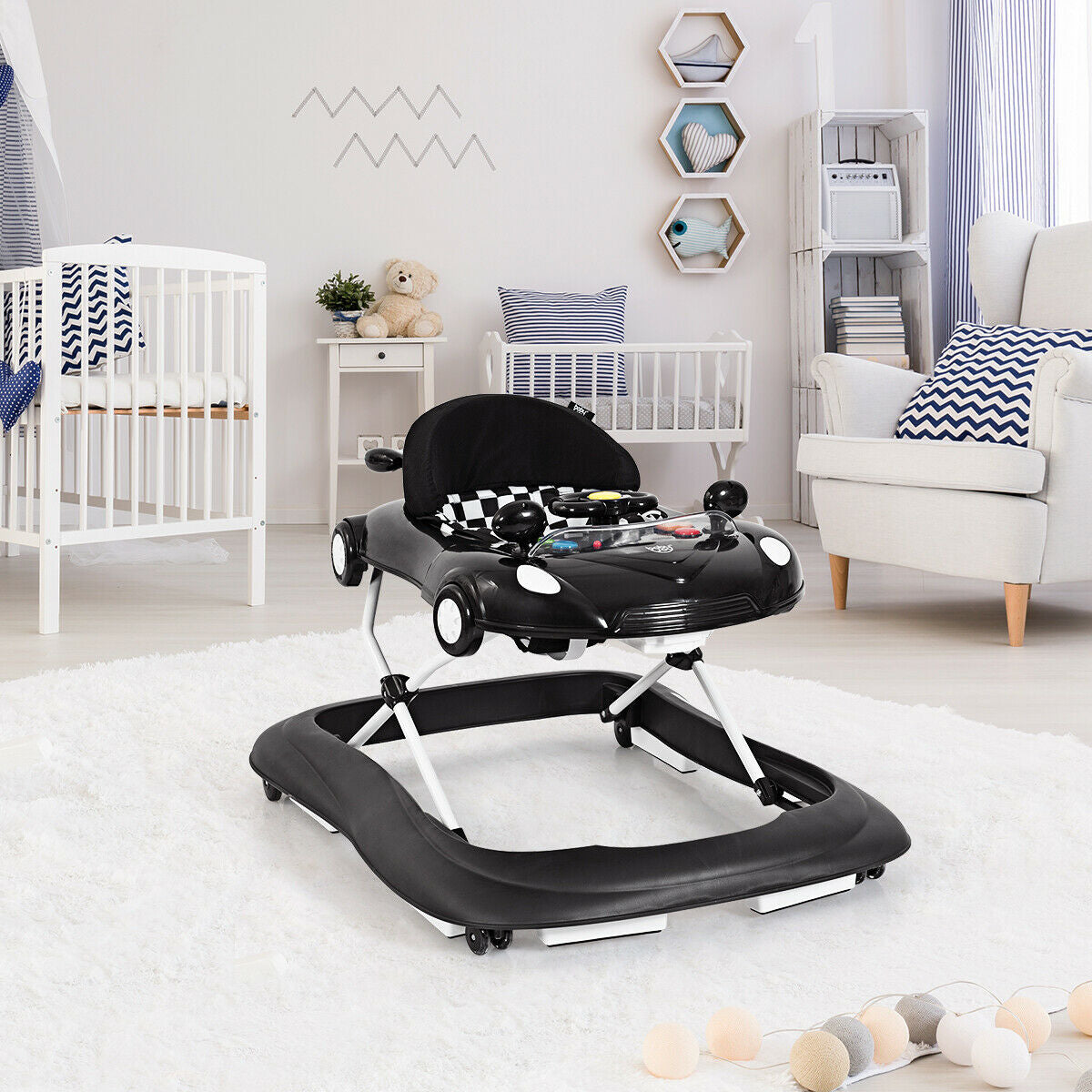 -1 Foldable Baby Walker 2-in-1 Foldable Baby Walker with Music Player and Lights-Black - Color