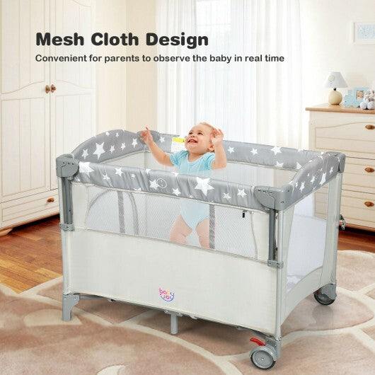 -1 Portable Baby 5-in-1 Baby Sleeper Bassinet Playard with Diaper Changer-Beige