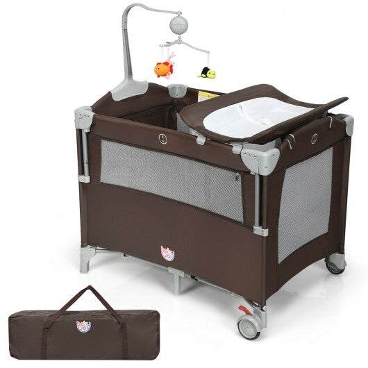 -1 Portable Baby 5-in-1 Baby Sleeper Bassinet Playard with Diaper Changer-Beige