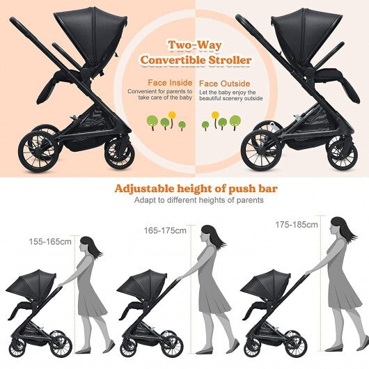 -1 Convertible Baby Stroller Convertible Stroller with Storage - Black