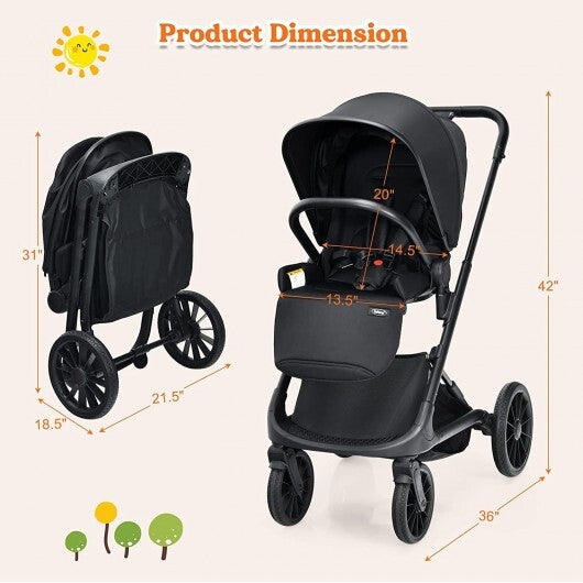 -1 Convertible Baby Stroller Convertible Stroller with Storage - Black