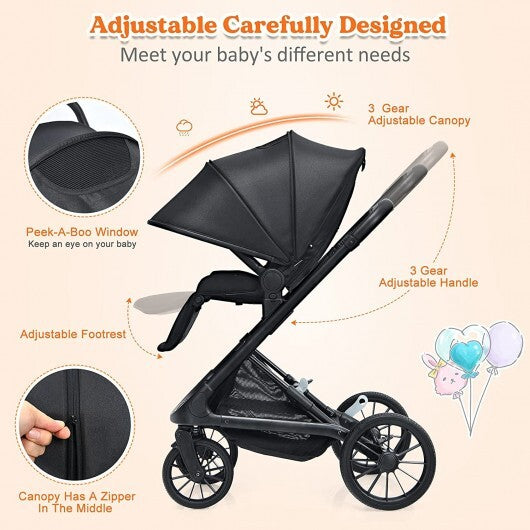 -1 Convertible Baby Stroller Convertible Stroller with Storage - Black