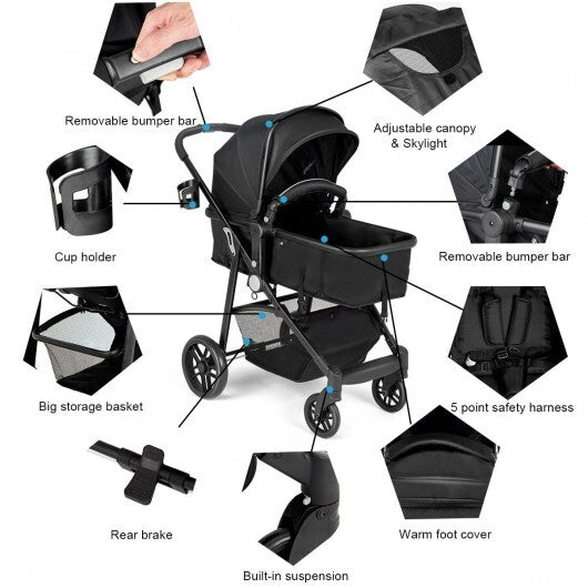 2- Foldable Pushchair - Black