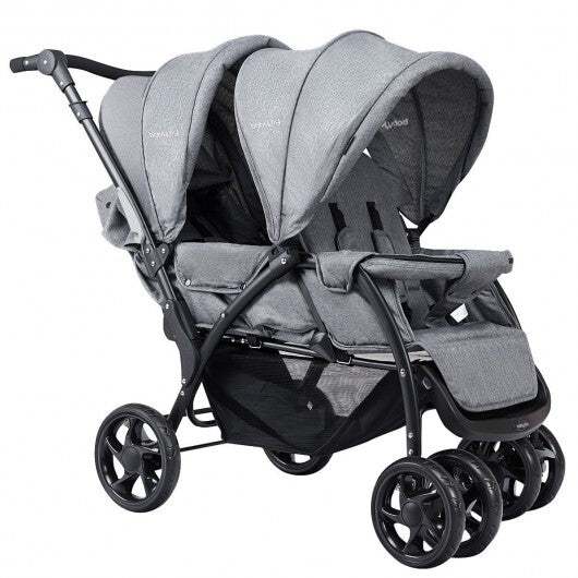 Foldable Lightweight Front Back Seats Double Baby Stroller-Gray Double Stroller - Gray