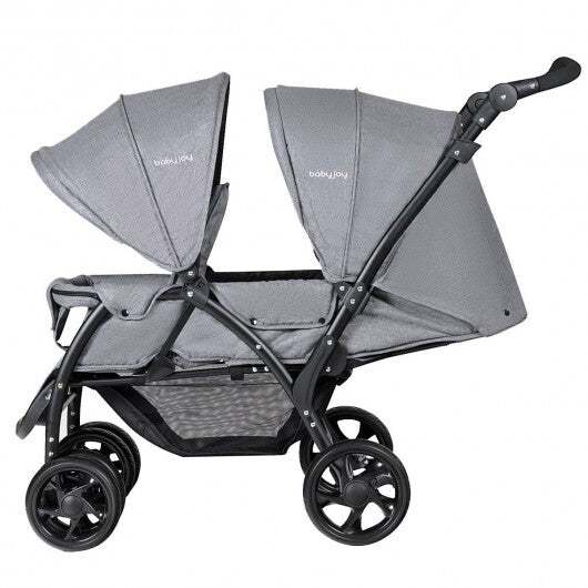 Foldable Lightweight Front Back Seats Double Baby Stroller-Gray Double Stroller - Gray