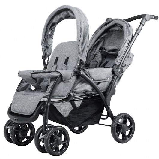 Foldable Lightweight Front Back Seats Double Baby Stroller-Gray Double Stroller - Gray