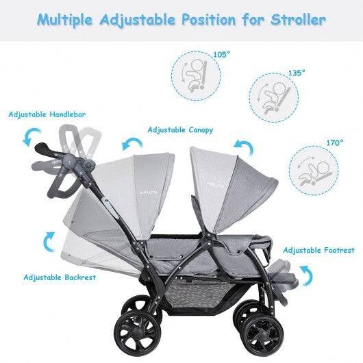 Foldable Lightweight Front Back Seats Double Baby Stroller-Gray Double Stroller - Gray