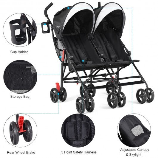 Foldable Twin Baby Double Stroller Ultralight Umbrella Kids Stroller-Black - Color Twin Stroller - Black