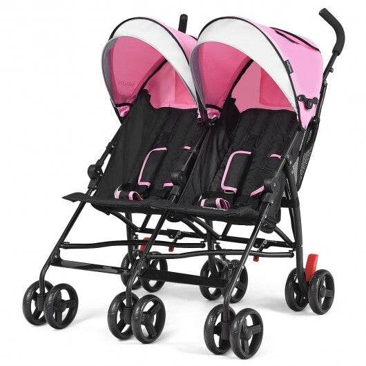 Foldable Twin Baby Double Stroller Ultralight Umbrella Kids Stroller-Pink - Color Twin Stroller - Pink