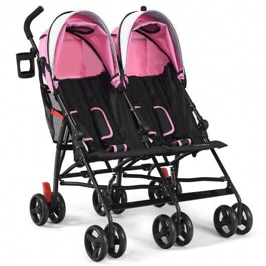 Foldable Twin Baby Double Stroller Ultralight Umbrella Kids Stroller-Pink - Color Twin Stroller - Pink