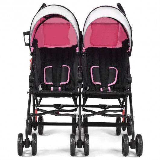 Foldable Twin Baby Double Stroller Ultralight Umbrella Kids Stroller-Pink - Color Twin Stroller - Pink