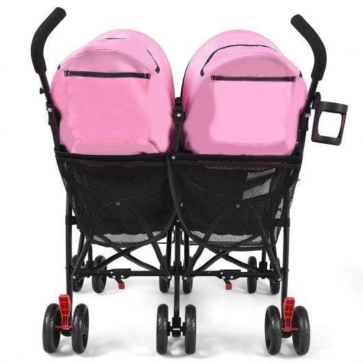 Foldable Twin Baby Double Stroller Ultralight Umbrella Kids Stroller-Pink - Color Twin Stroller - Pink