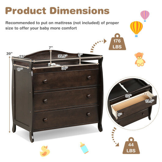 Baby Changing Table Infant Diaper Changing Table with Drawers & Safety Belt - Brown