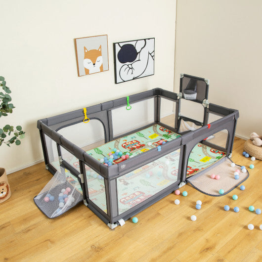 Large Baby Playpen Playpen with Mat and Ocean Balls - Dark Gray