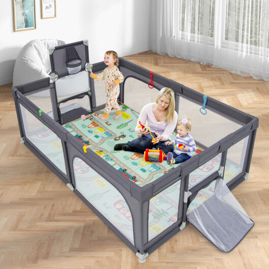 Large Baby Playpen Playpen with Mat and Ocean Balls - Dark Gray