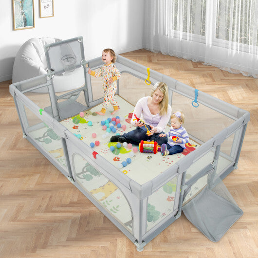 Large Baby Playpen Playpen with Mat and Ocean Balls - Dark Gray