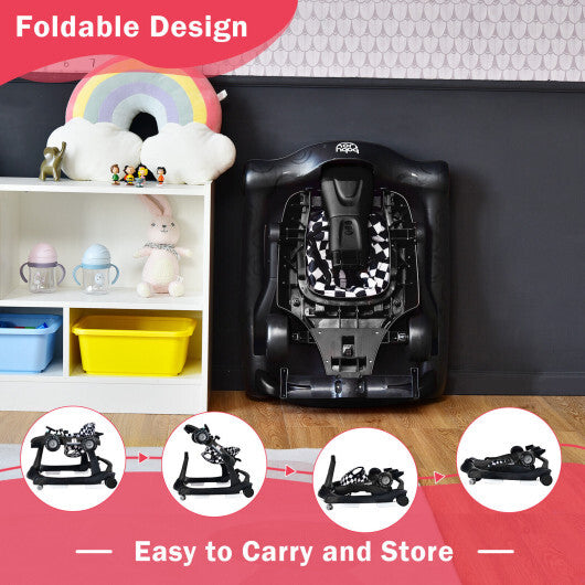 -1 Foldable Activity Push Walker Adjustable Height Folding Baby Walker - Black