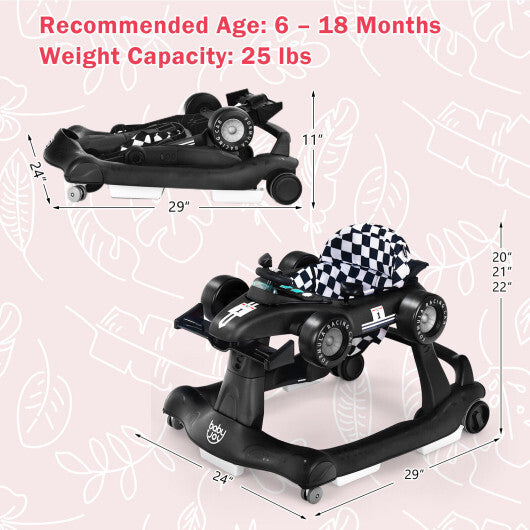 -1 Foldable Activity Push Walker Adjustable Height Folding Baby Walker - Black