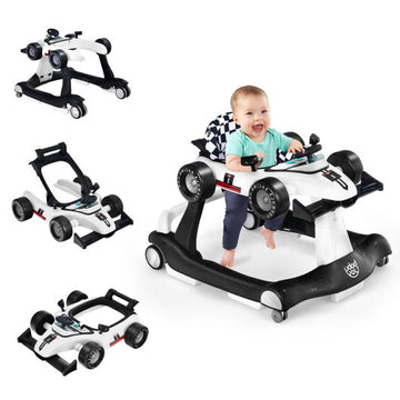 -1 Foldable Activity Push Walker Adjustable Height Folding Baby Walker - White