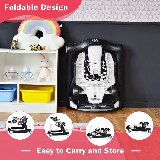 -1 Foldable Activity Push Walker Adjustable Height Folding Baby Walker - White