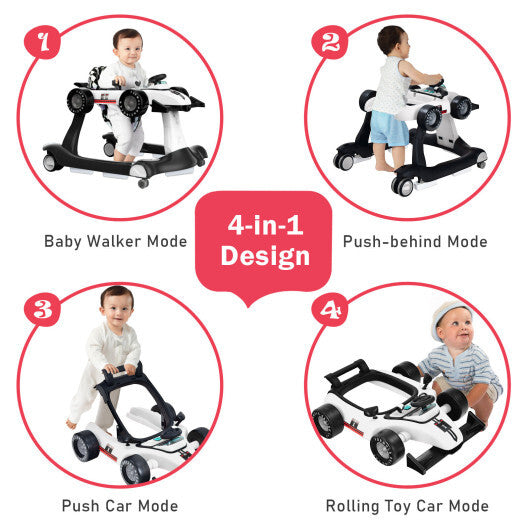 -1 Foldable Activity Push Walker Adjustable Height Folding Baby Walker - White