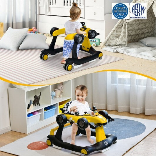 -1 Foldable Activity Push Walker Adjustable Height Folding Baby Walker - Yellow