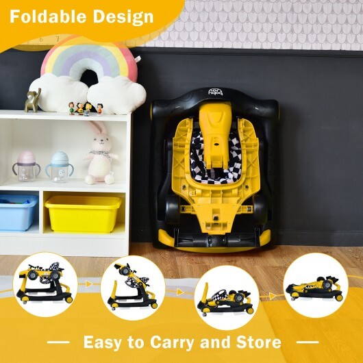 -1 Foldable Activity Push Walker Adjustable Height Folding Baby Walker - Yellow