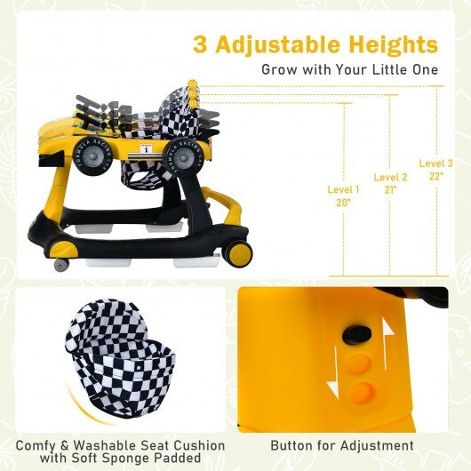 -1 Foldable Activity Push Walker Adjustable Height Folding Baby Walker - Yellow