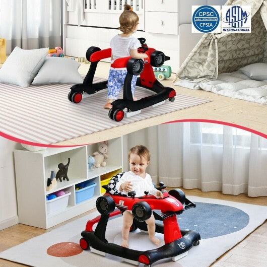 -1 Foldable Activity Push Walker Adjustable Height Folding Baby Walker - Red