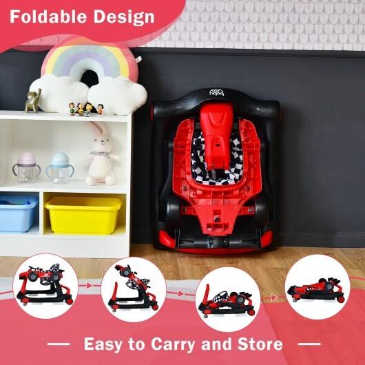 -1 Foldable Activity Push Walker Adjustable Height Folding Baby Walker - Red