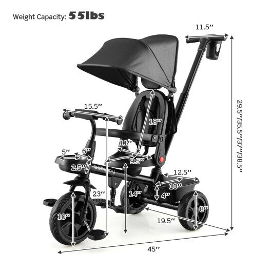 -1 Reversible Toddler Tricycle Reversible Tricycle with Adjustable Handle - Black