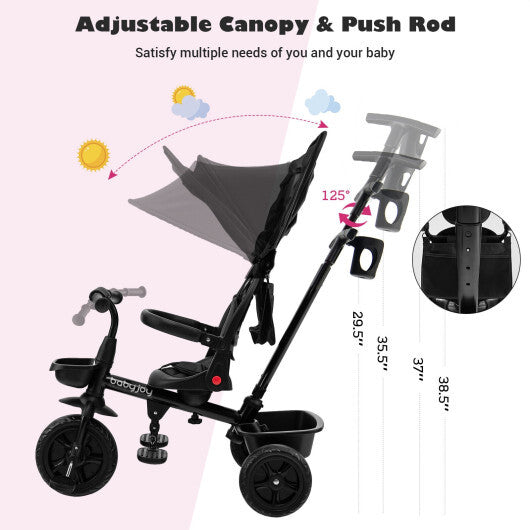 -1 Reversible Toddler Tricycle Reversible Tricycle with Adjustable Handle - Black