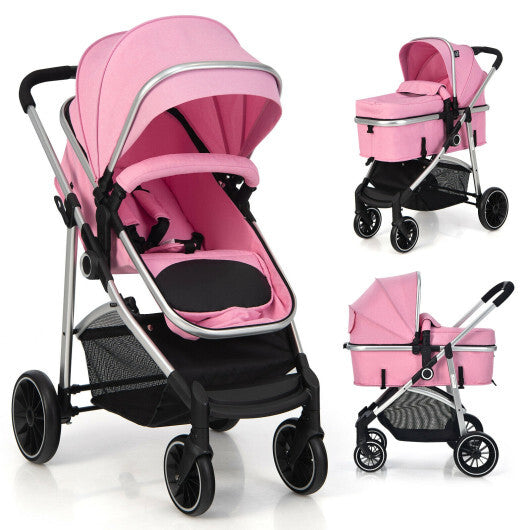 -1 Convertible Baby Stroller Convertible Stroller with Reversible Seat - Pink