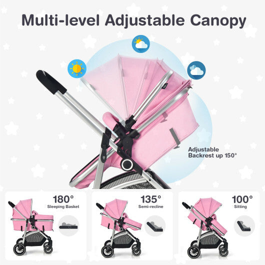 -1 Convertible Baby Stroller Convertible Stroller with Reversible Seat - Pink