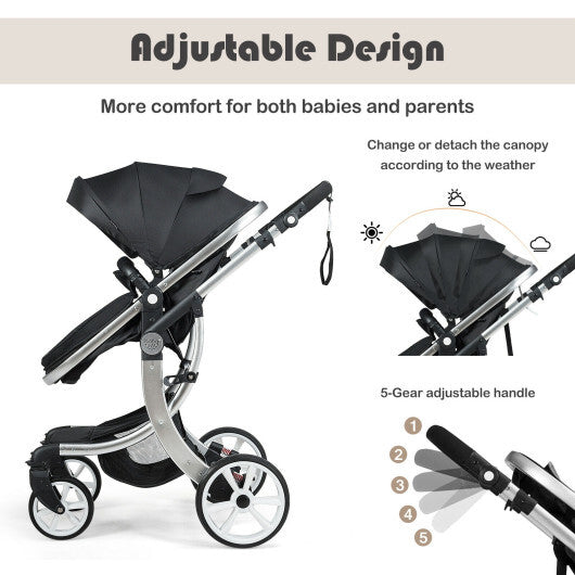 Folding Aluminum Infant Reversible Stroller Reversible Stroller - Black