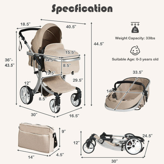 Folding Aluminum Infant Reversible Stroller Reversible Stroller - Gray